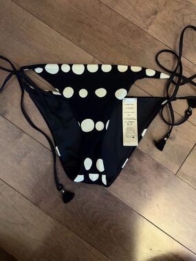 Johanna Ortiz Black & White Polka Dot Tie-Side Bikini Bottoms